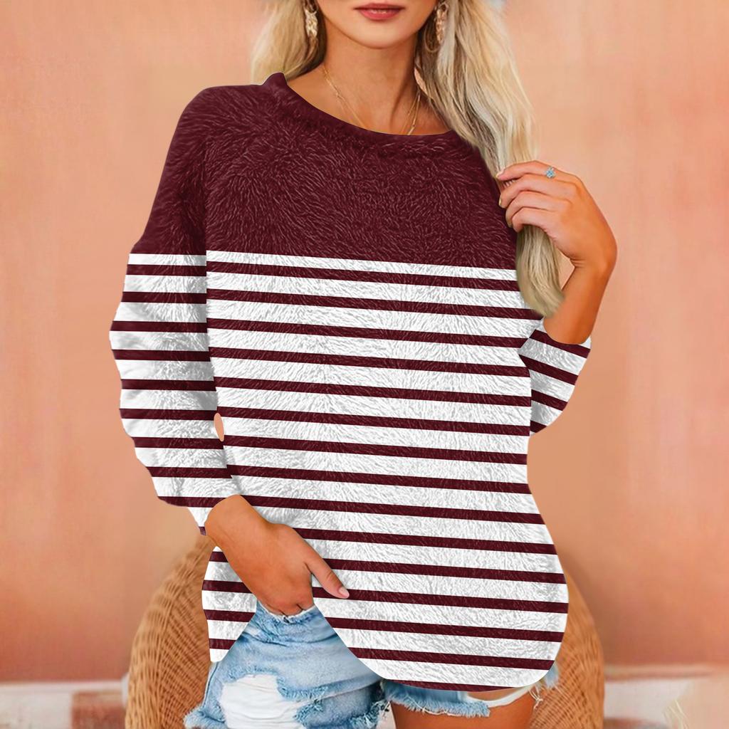 Women's T Shirt Flannel Print Tunic Long Sleeve Party Round Neck Tops