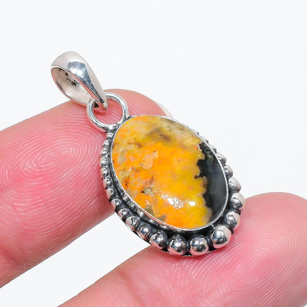 Bumble Bee Jasper - Indonesia 925 Sterling Silver Pendant V4673, Yellow Pendant, Oval Pendant, Valentin's Day Gift, Gift For Her, Birthday Gift, Handm