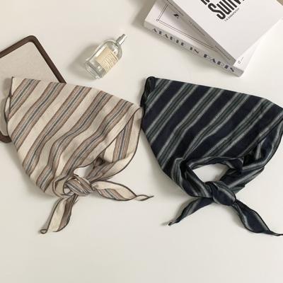 Headscarf Summer Women's Pastoral New Striped Triangle Scarf Scarf Women's Small Scarf Silk Scarf High-end Headscarf Headband Hair Accessories