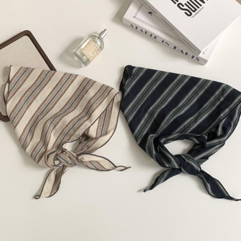 Spring and Autumn 100 pure cotton retro triangle scarf women's color matching stripe literary neck protection warm scarf scarf scarf