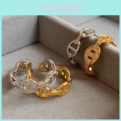 Fashionable Adjustable Copper Ring Featuring Luxurious Rhinestone Accents For Women