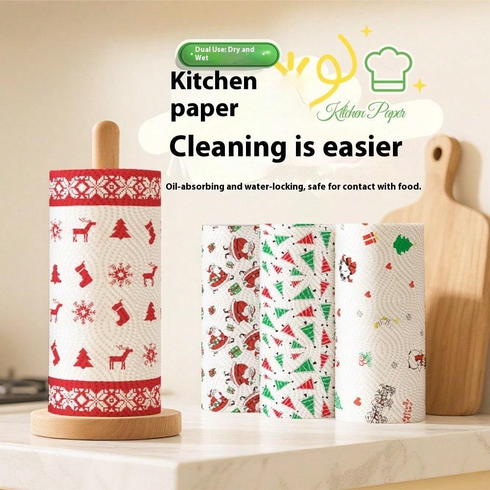 Jul Kökspapper 3-lagers Förtjockat Rullpapper Engångs Kökstädduk Torr Våt Dubbelanvändning Hushållsrullpapper 23*23cm 150g/rulle
