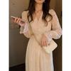 Early Fall High-end Temperament Goddess Model Clothes French Hepburn Style Long Dress White Lace Long-sleeved Dress Sub Plus Size