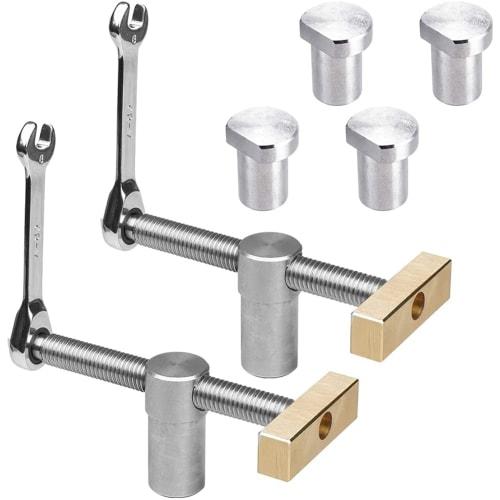 Oikabio Silver Desktop Clip with Four 20mm Dog Hole Stops, Clip Clamp Fixture Vise Bench Joinery Carpenter Tool