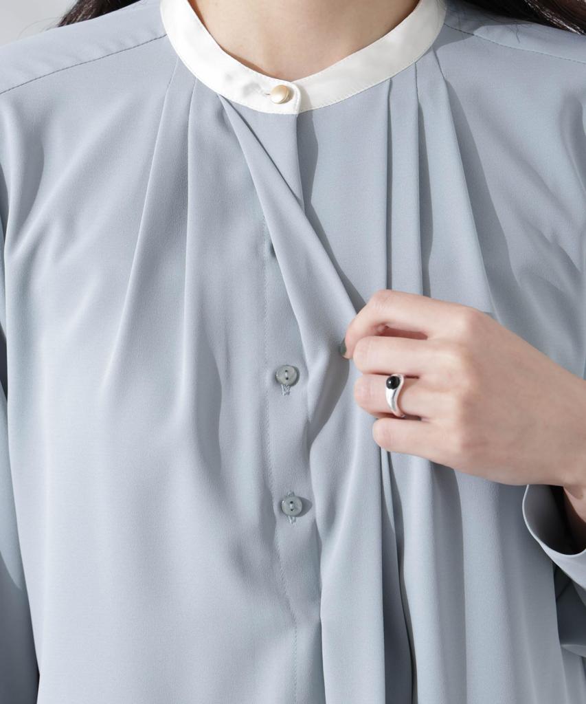 Nano Universe Stand Tuck Size M Blue Women's Two-Tone Blouse, (111cm), (Product Code 669-5120301)