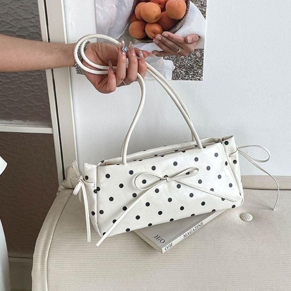 Glänzende PU-Schultertasche mit Schleife Elegante Schlanke Rechteckige Handtasche Gepunktete Unterarmtasche Reise