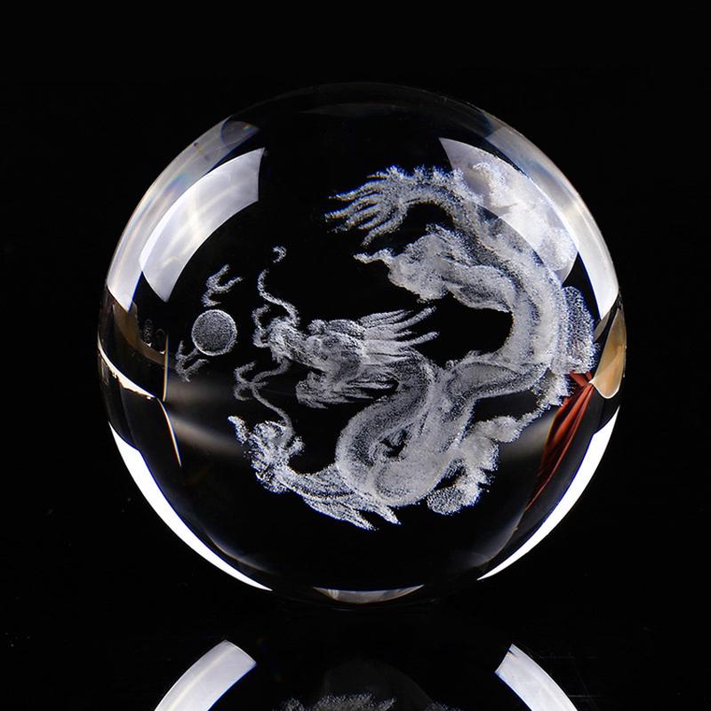 6CM/8CM Diameter 3D Laser Engraved Dragon Crystal Glass Ball Sphere Home Office Decor Accessories Birthday Wedding Party Gifts