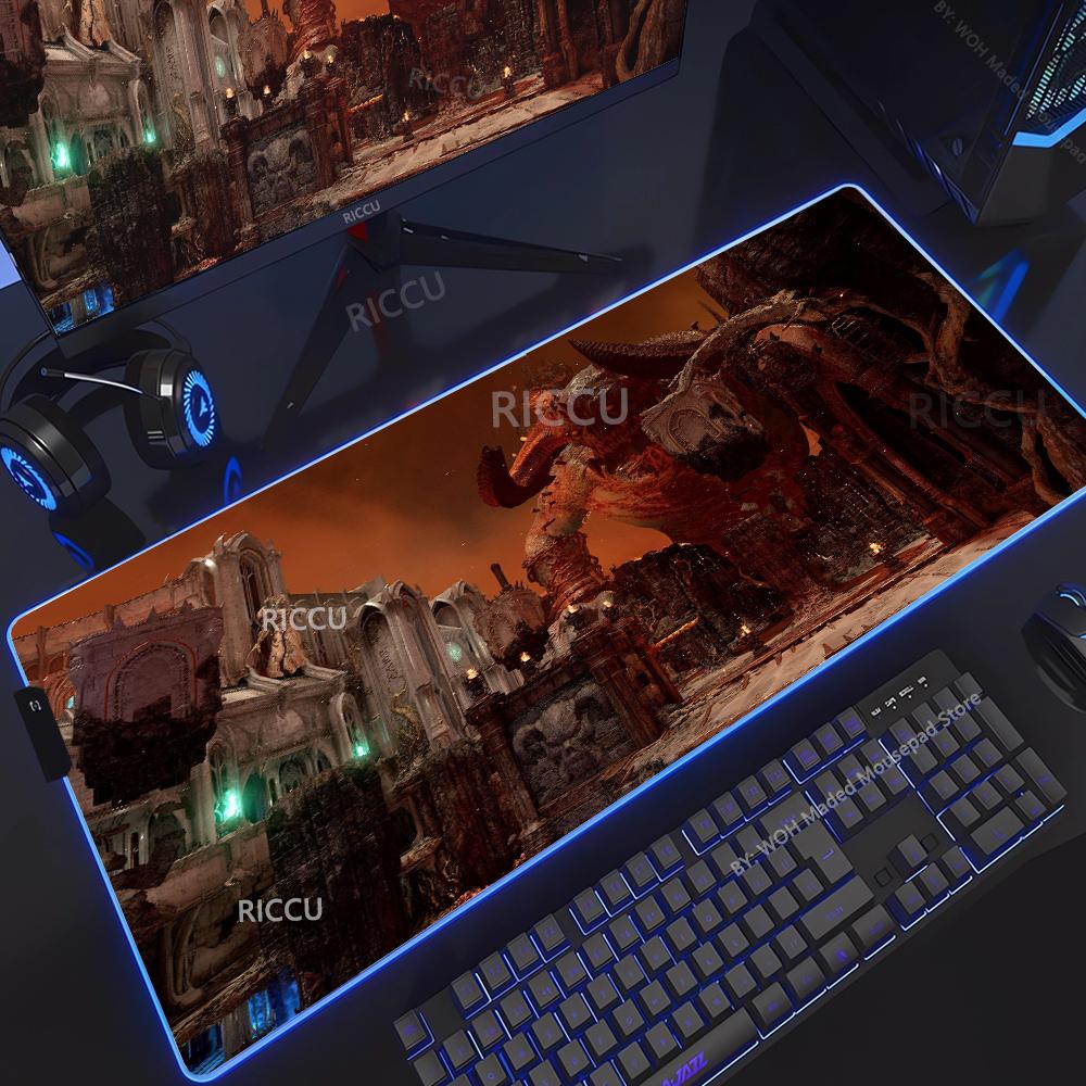 Spiel D-DOOM E-Eternal Mauspads RGB Leuchtend Große Tischunterlage Verschlüsselt Anti-Rutsch Super Großes Gaming-Mauspad Erweiterte Spielmatte