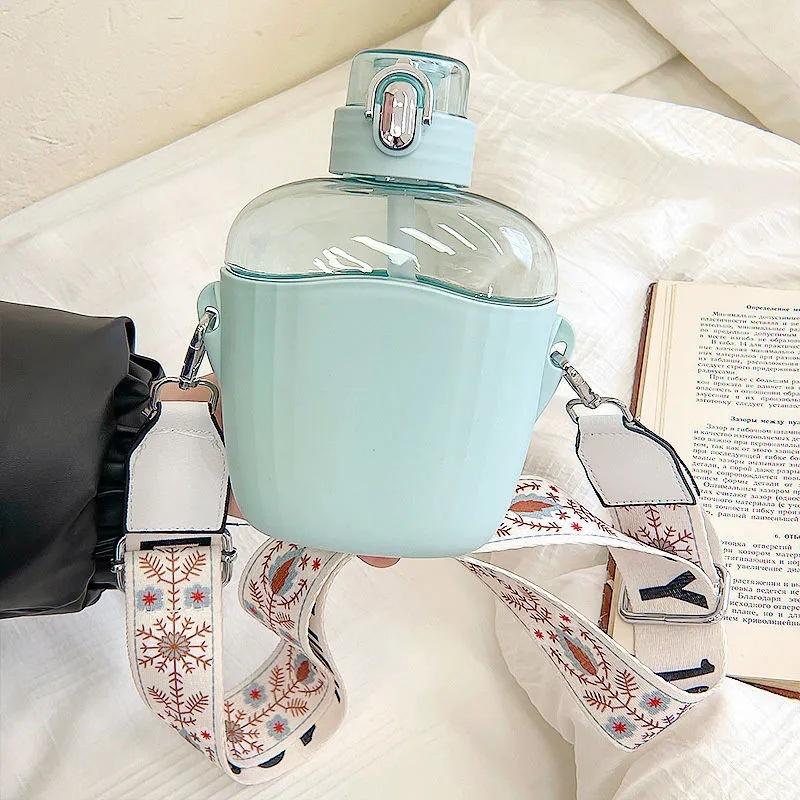 700ml Cute Water Bottle Big Belly With Straw Strap Creative Cup Portable Plastic Kids Girls Water Cup Drinkware Sport Outdoor