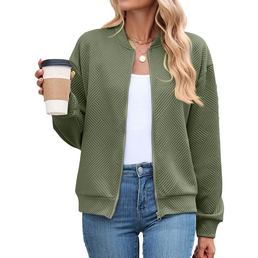 Women's Blue Textured Zip-Up Jacket with Multiple Color Options