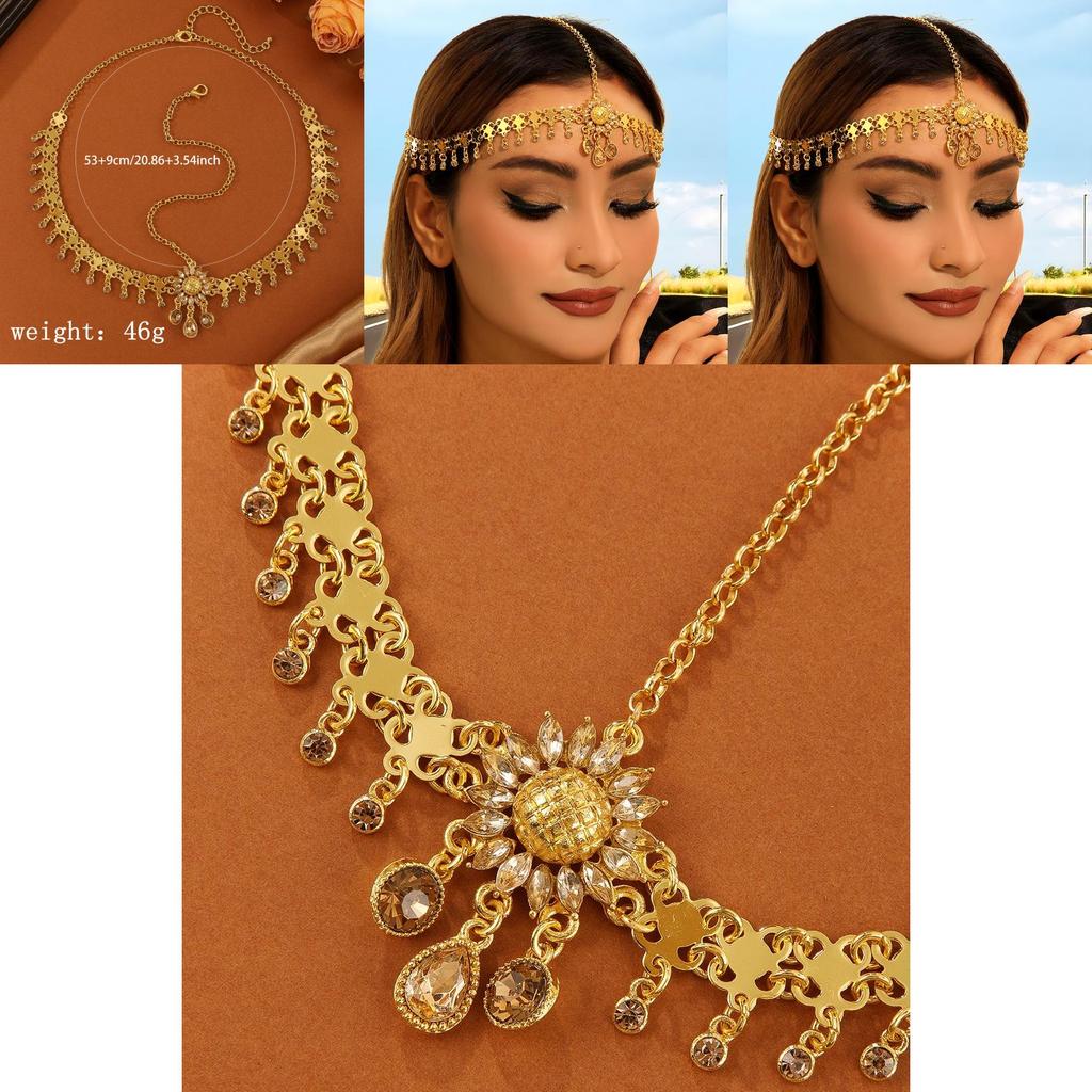 Ethnischer ägyptischer Kopfschmuck mit Goldlegierung und Wassertropfenkristallen für Frauen