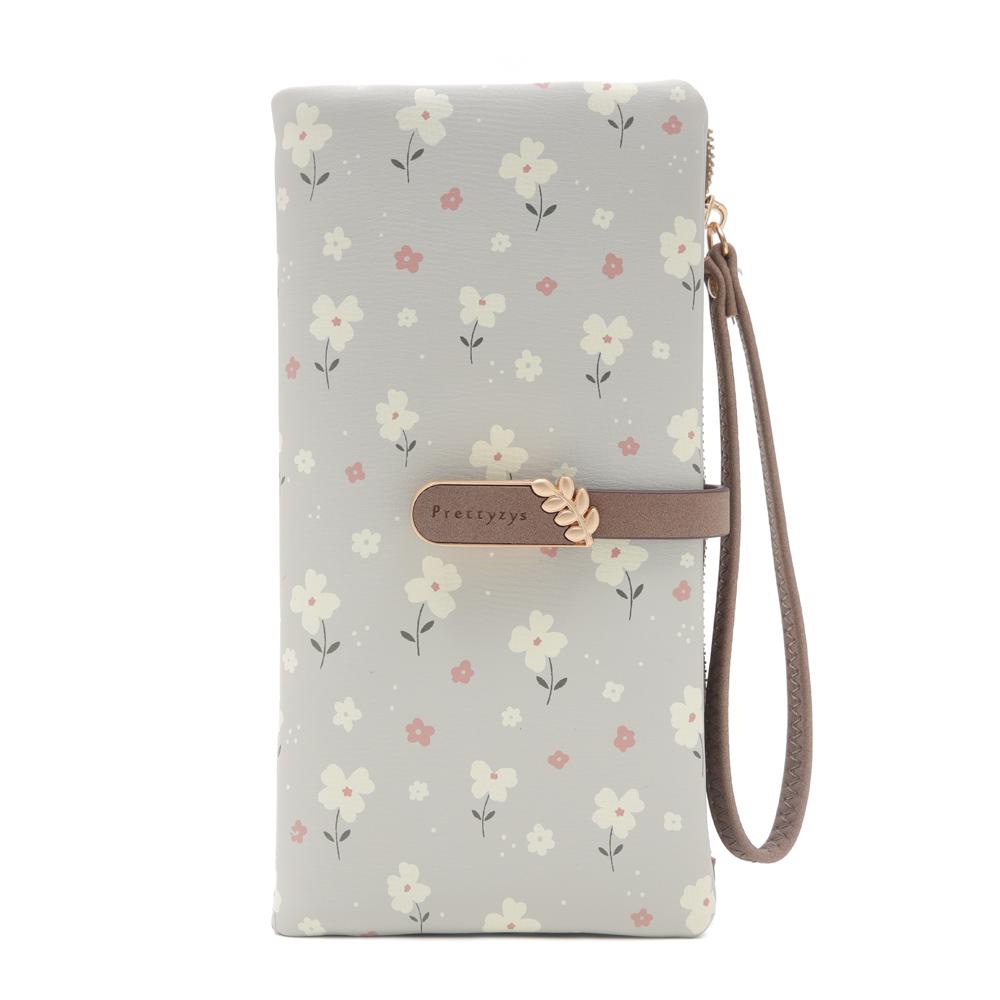 Women Long Wallet Cute Leaf Flower Pattern Design Girl Zipper Coin Purse Ladies ID Credit Card Holder PU Small Clutch Money Bag