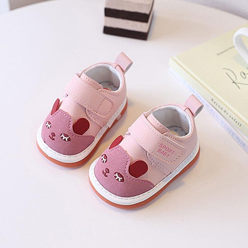 Spring/Autumn Style Infant Walking Shoes for Boys and Girls, Single Shoes 0-2 Years Old, Cartoon Soft-Soled Squeaky Shoes That Make Sound.