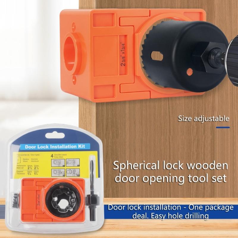 4Pcs Adjustable Door Lock Drilling Kit Featuring Reinforced Plastic Guide for Easy Installation Standard Size