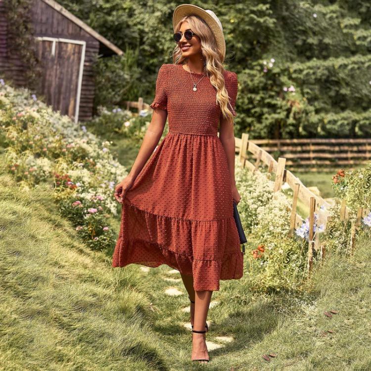 Elegant Slim A Line Swing Dress for Women Large Size Spring Summer O Neck