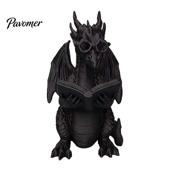 Dragon Ornaments 3D Printed Reading Figurine, Cute Statue with Glasses Fantasy Book Decor Book, Desktop Bookshelf Decor, Lover Gift Whimsical Desk