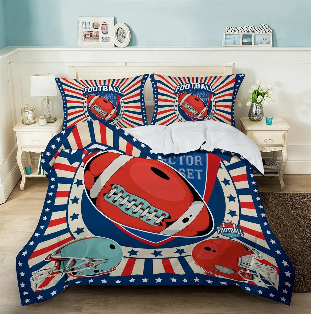 American Football Rugby Bedding For Boys Girls Kids Teens Ball Sports Game Duvet Cover Room Decoration Tie Dye Geometric Hexagon
