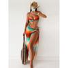 Swimsuit 3 Pcs Set with Tassel Skirt Bikini Women Swimsuit Button High Waist Swimwear Bathing Suit Beachwear Biquini