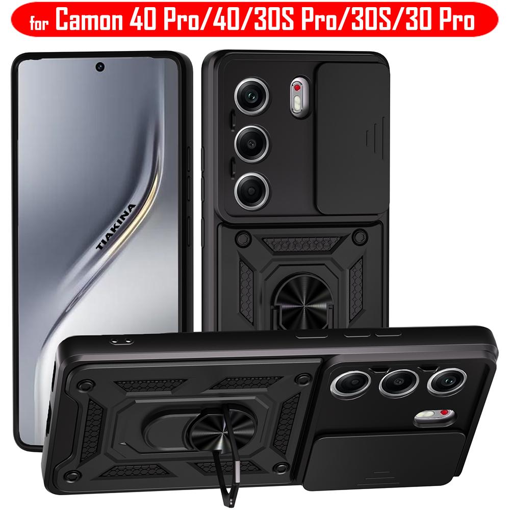Slide Lens Armor Funda for Tecno Camon 40 Pro 4G Case for Tecno Camon 30 Premier 5G 30S Pro 4G Magnetic Ring Stand Cover
