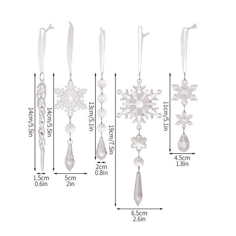 5Pcs Acrylic Clear Snowflake Hanging Decoration Icicles Ornaments Set Christmas Tree Pendant Christmas Decorations Gifts