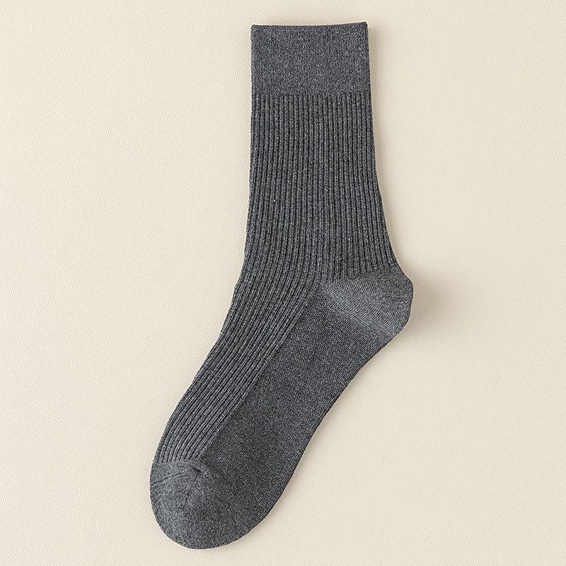 Men's Mid-calf Socks, Solid-colored Cotton Socks for Autumn and Winter, Sweat-absorbing, Versatile for Sports, Boneless Long Stockings for Business
