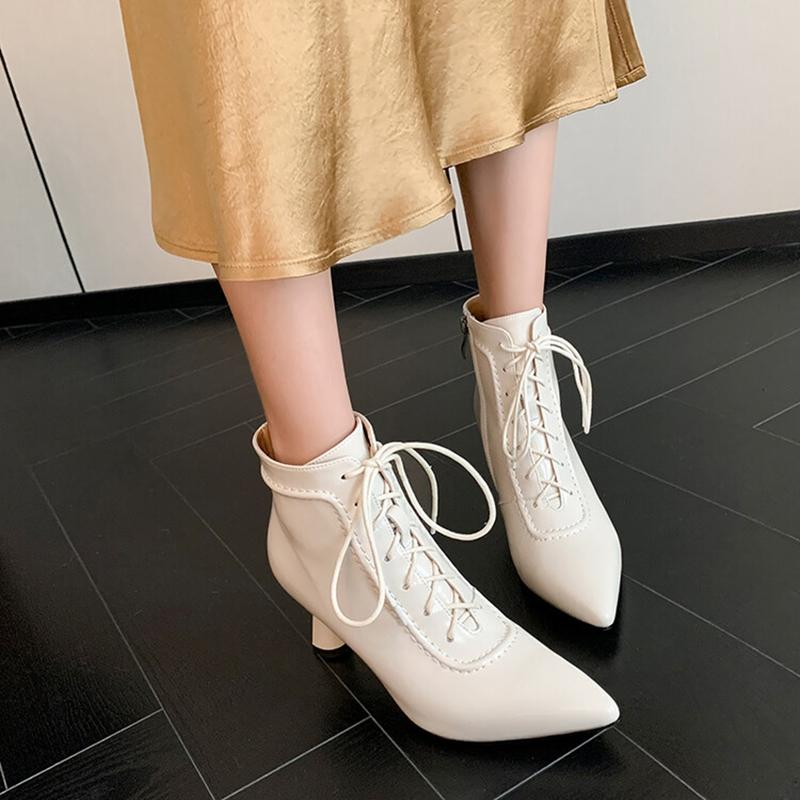 Fashion NEW Autumn Women Boots Pointed Toe Thin Heel Shoes Split Leather Shoes for Women Lace-up Zipper Ankle Boots Elegant Modern Boots