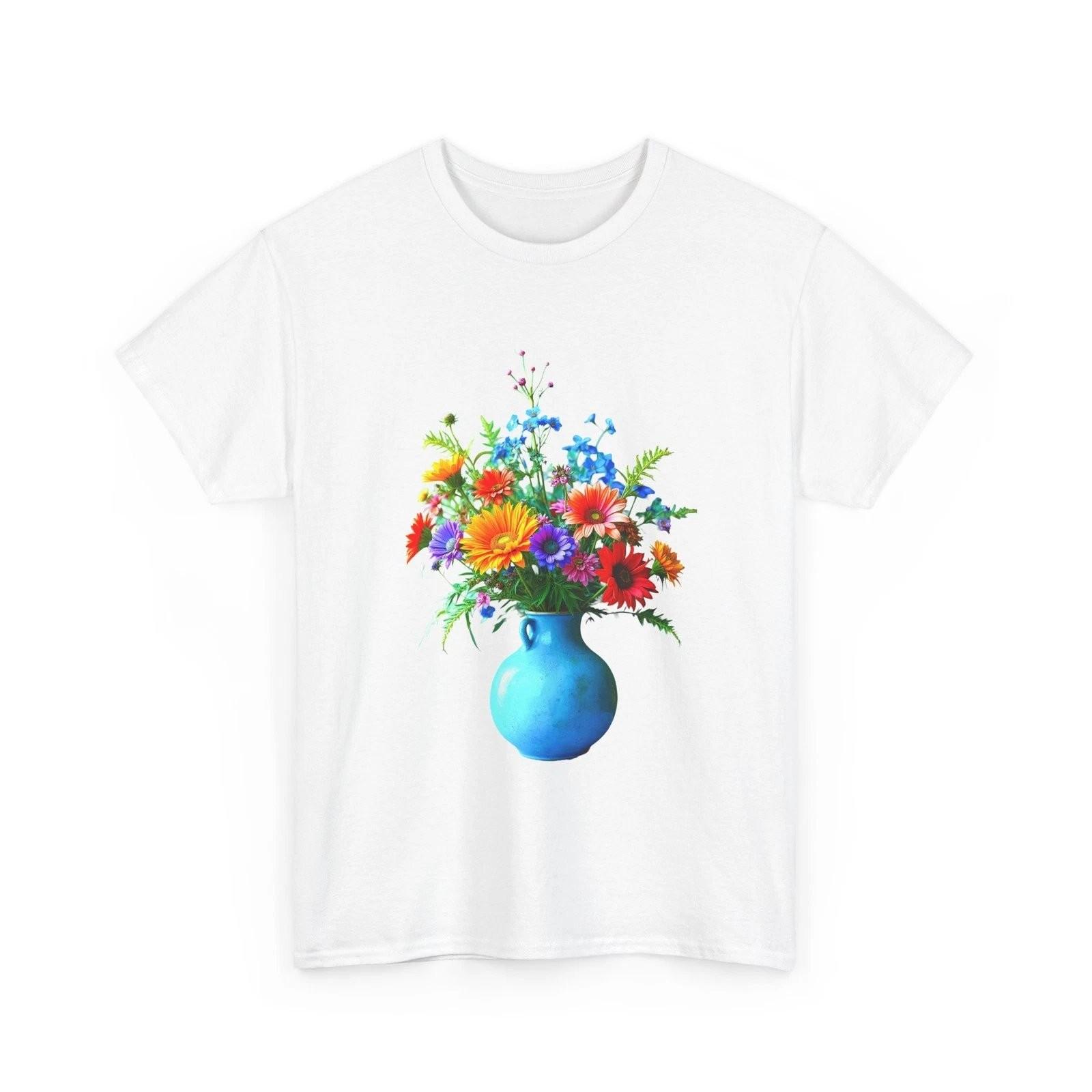 Blue Vase Floral Bouquet Graphic T-Shirt M