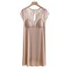 French Ice Silk Nightgown with Built-in Bra, Cool Silky Touch, Short Sleeve, Lightweight Home Wear, Sexy Pajamas