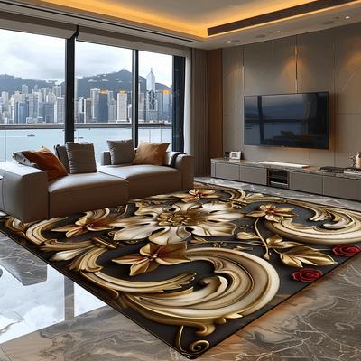European Luxury Large Carpet for Living Room Golden Decoration Home Parlor Sofa Floor Mat Non-slip Washable Rug for Bedroom