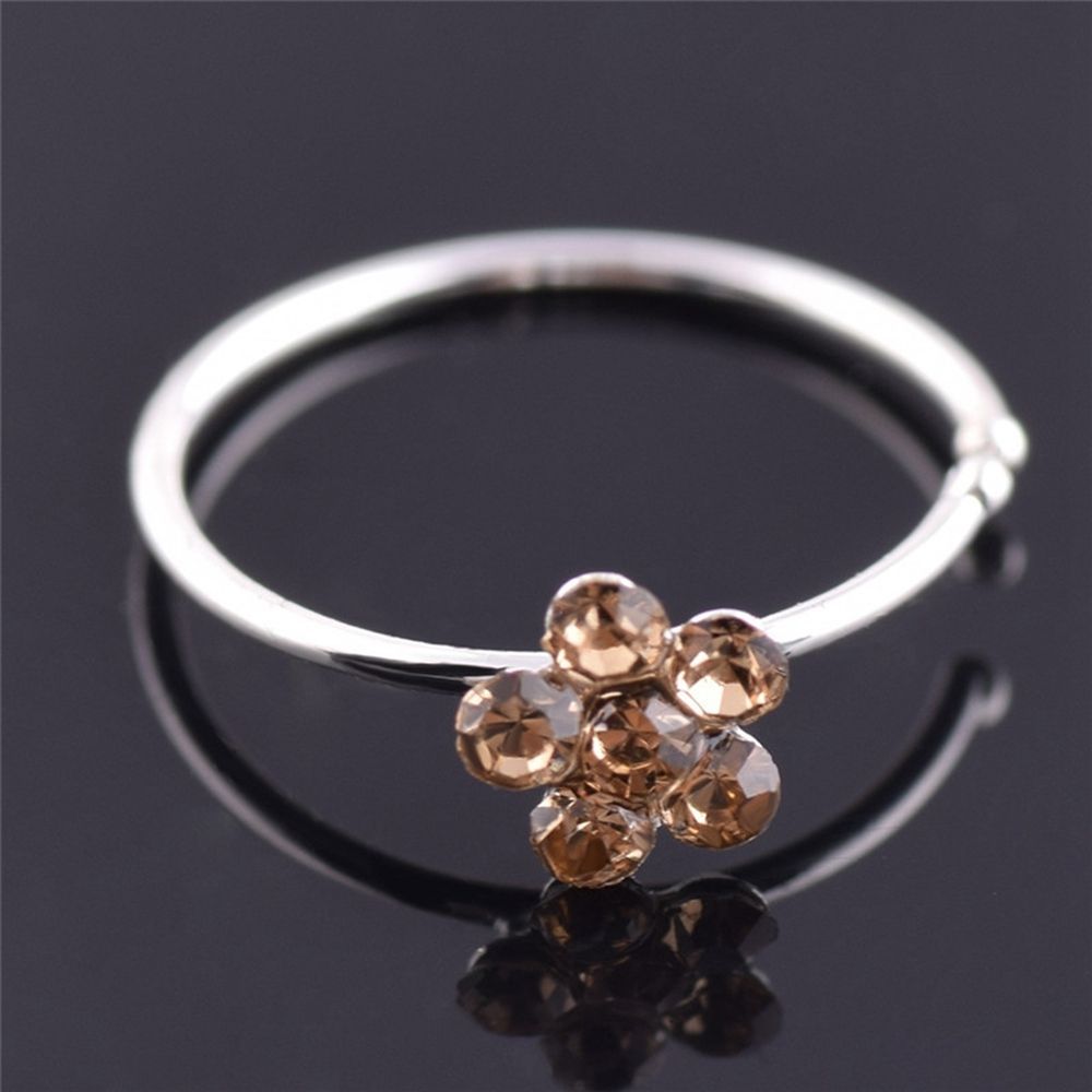 Stainless Steel for Girl Stud Ring Crystal Ear Clip Flower Nose Ring Fake Hoop Body Jewelry