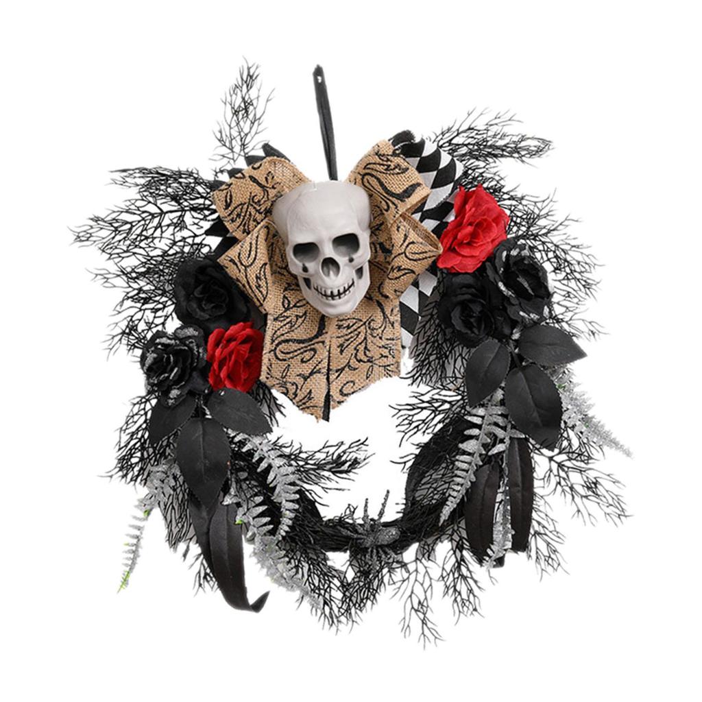 Halloween Skull Door Wreath Gothic Garland Creepy Decor Artificial Hanging Ornament for Porch
