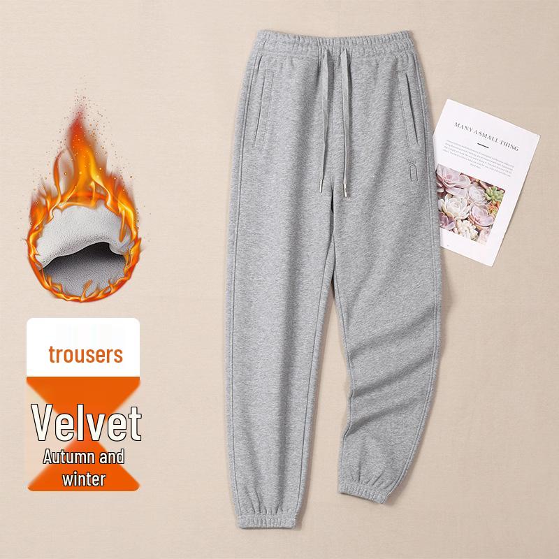 Women's Cream Fleece Sweatpants, Casual Loose Fit, Thickened for Autumn/Winter, Elastic and Warm Joggers, 420g.