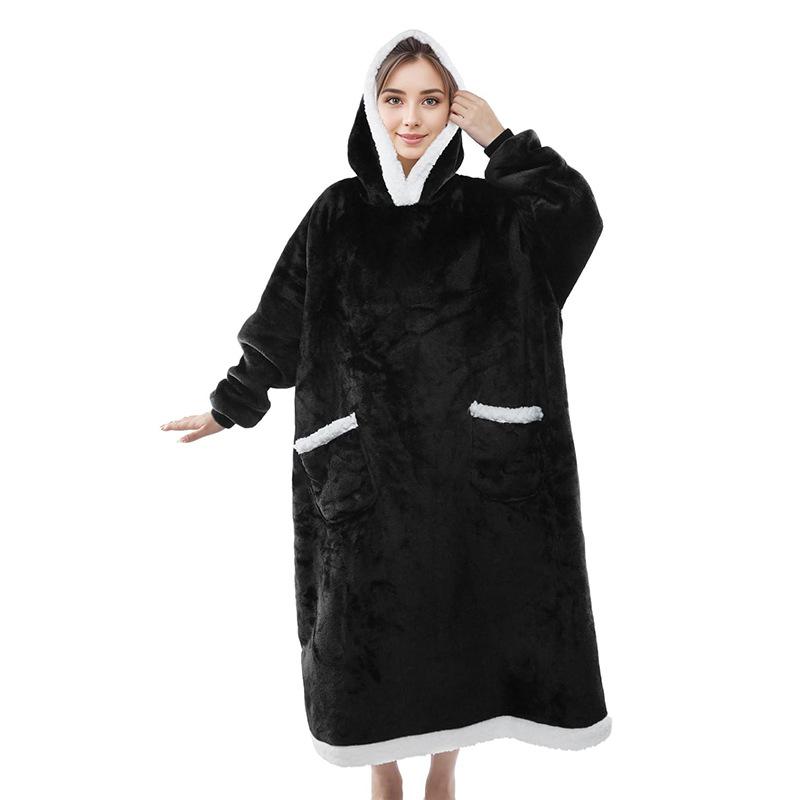 1pcs Hooded Flannel Wearable Blanket Oversized Long Lazy TV Blanket for Home with Fleece Ultra Comfortable Household Supplies
