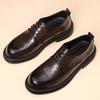 Autumn New Men's Round Toe Thick Soled Derby Shoes Fashion  Men's Comfortable Lace Up Leather Business Dress Shoes