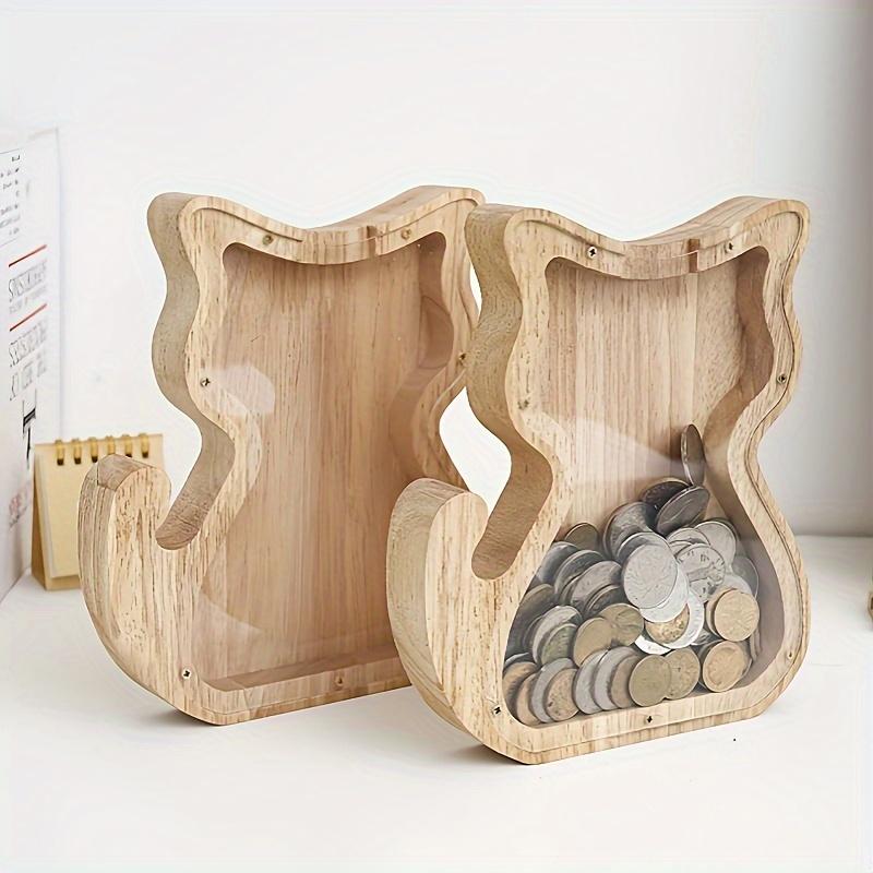

Wooden Cat Coin Bank with Glass Lid - Unique Gift for Holidays & Home Decor хакі