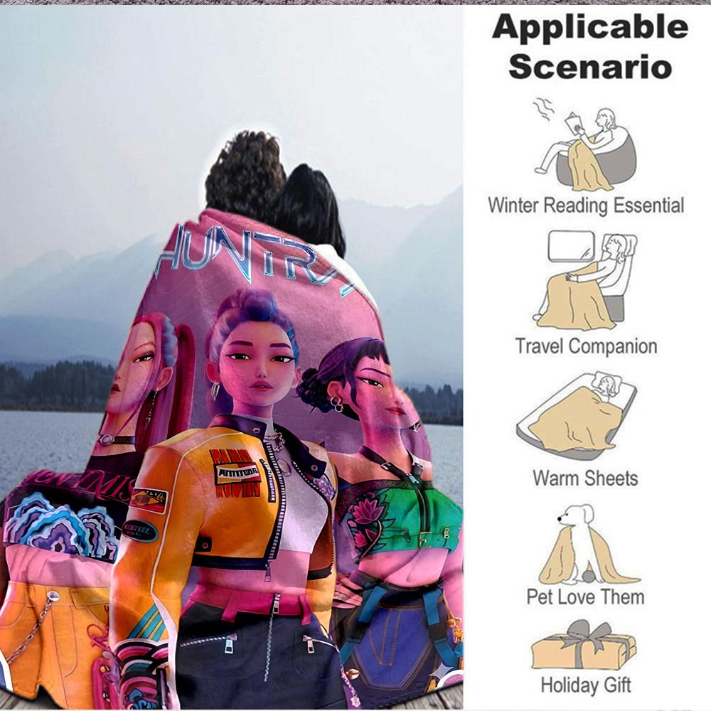 1PC Huntrix, K Pop Blanket Lightweight Flannel Throw Blanket for Sofa, Bed, Travel, Camping, Livingroom, Office, Couch