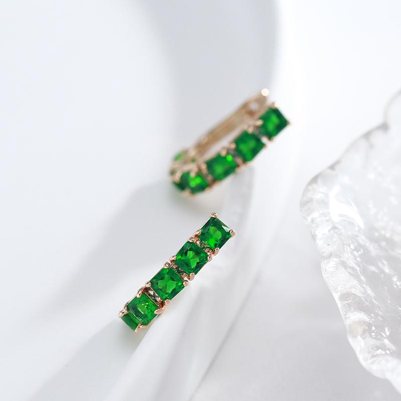 New Emerald Square Cut Zircon Drop Earrings For Women Luxury Natural Zircon With  Rose Gold Earrings Wedding Jewelry