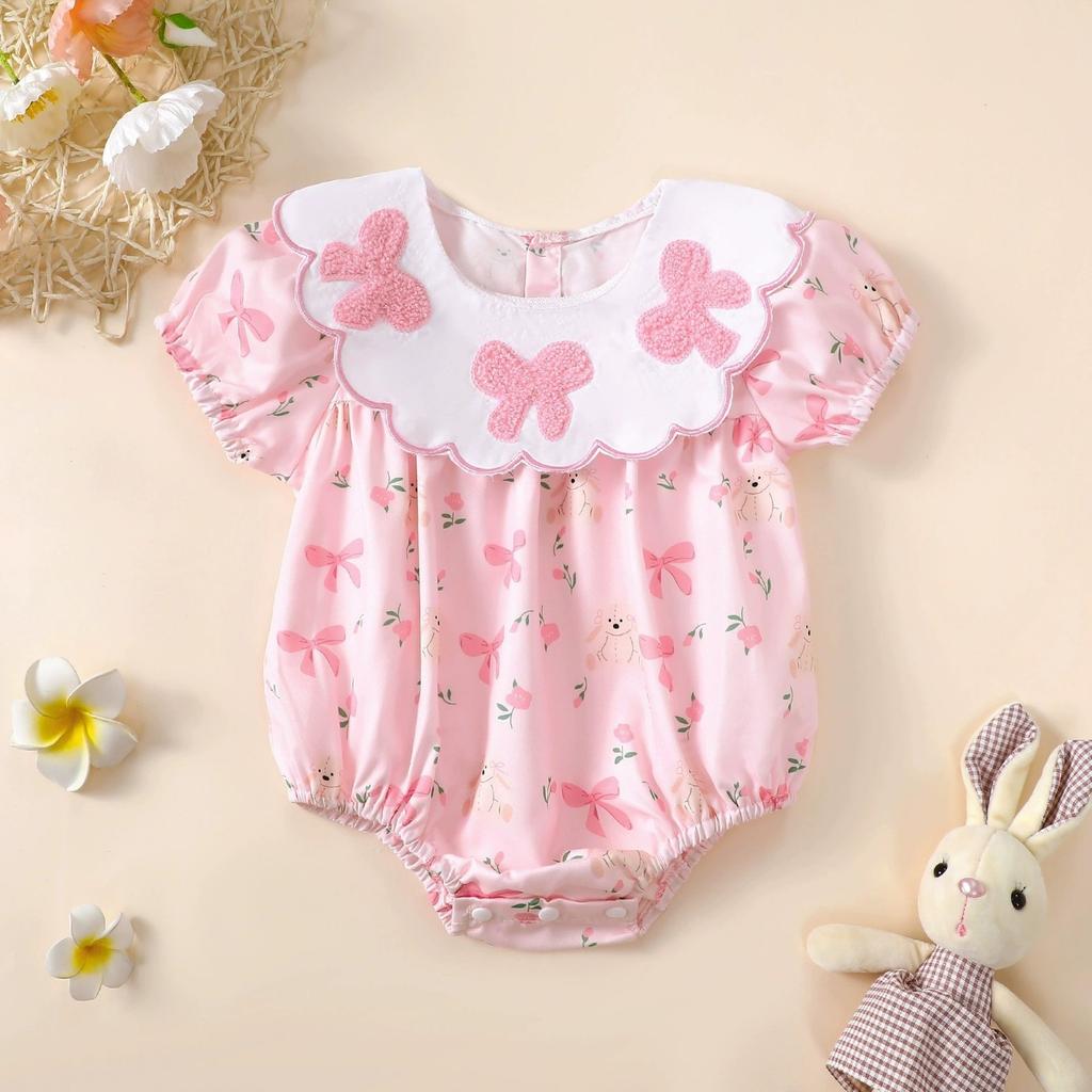 Unisex Infant Fashion Collar Romper For Baby Daily Wear