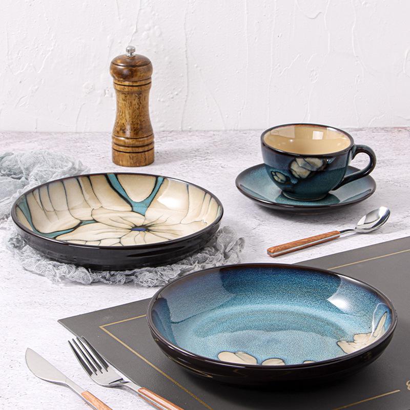 Kreative Ofenwechselglasur Westliche Platte Steakplatte Haushalts-Essteller Keramikteller Unterglasurfarbe Pastateller Frühstücksteller