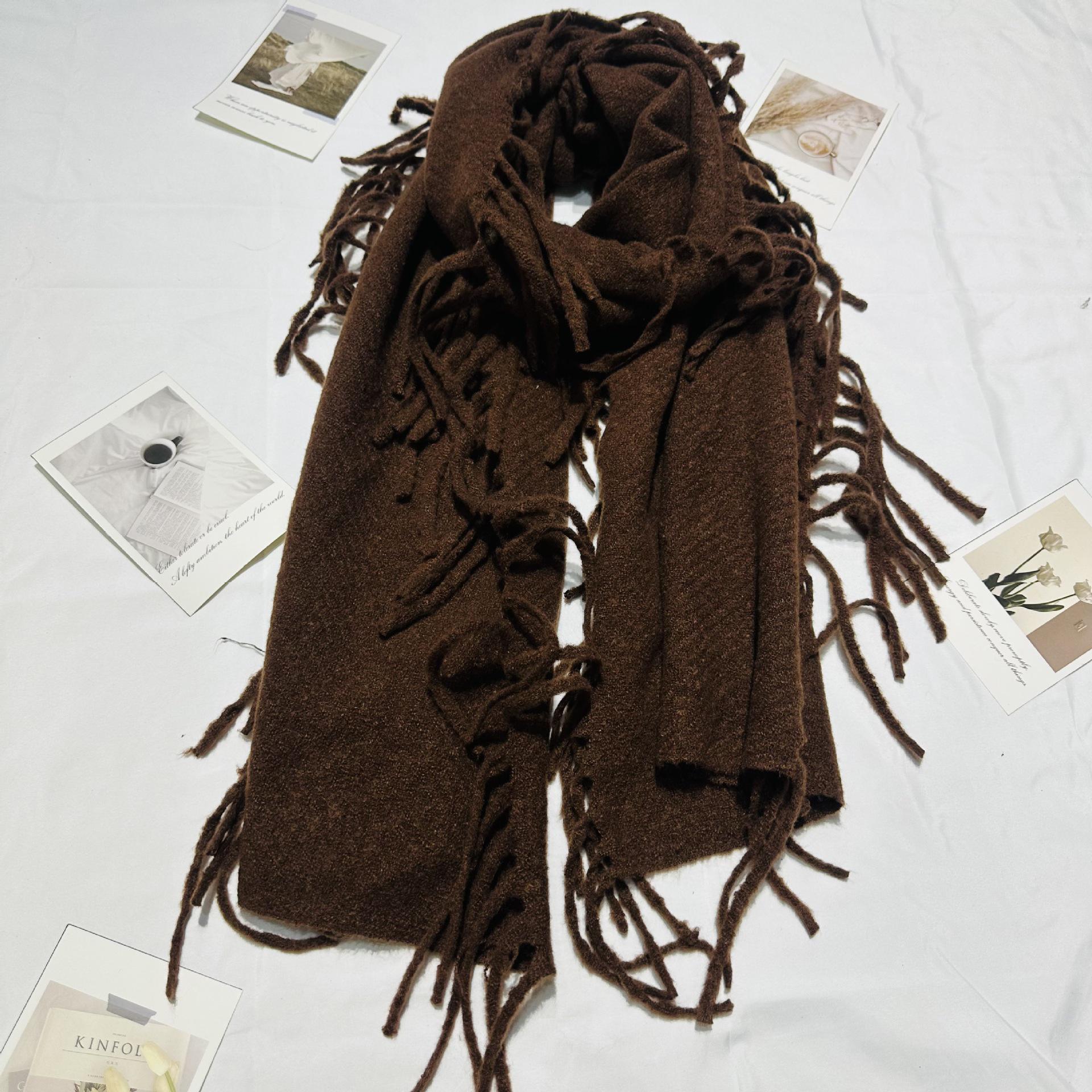 

Solid Color Imitation Cashmere Tassel Snood: Versatile, Warm Scarf & Shawl 175cm+ кофейный