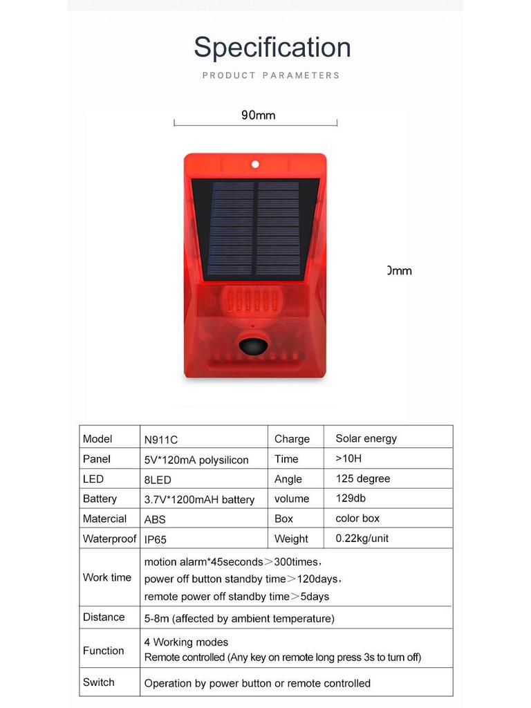 Solar-Powered Wireless Remote Control Alarm with Motion Sensor for Farm Security