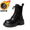 Genuine Leather Thick Soled Short Boots for Women with British Style Thick Heels  Spring and Autumn Winter with Plush Boots