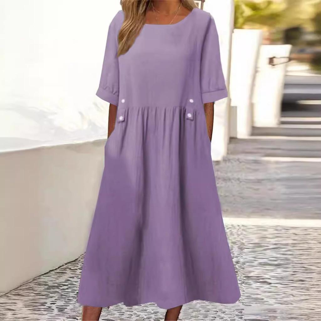 Cotton Linen A Line Dress With Ruffle Detailing For Summer Casual Wear