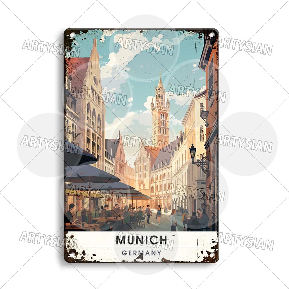 European Austria Germany Travel Cityscape Metal Sign Munich Vienna Berlin Cologne Salzburg Metal Plaque