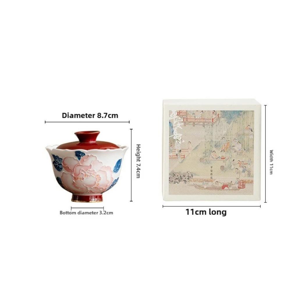 Handgezeichnete, handgeschnitzte goldene Pfingstrose, Schale mit Deckel, Teetasse