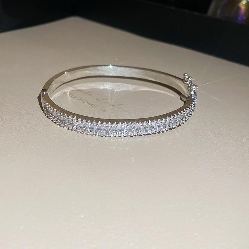 Geometric Zircon Metal Cuff Bracelet With Elegant Design For Women