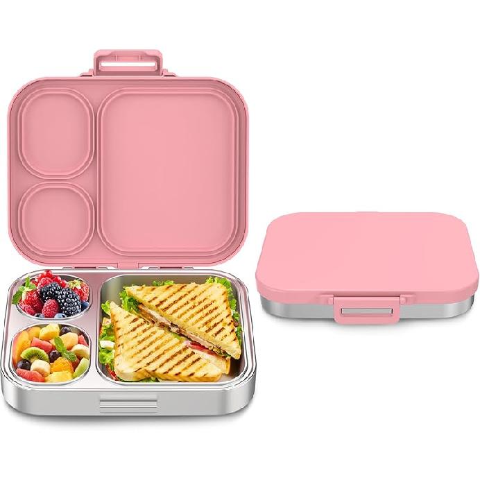 Stainless Steel Bento Box Kids, Leak Proof Metal Bento Lunch Box,3 Compartments 304 Stainless Steel Bento Lunch Containers for School and