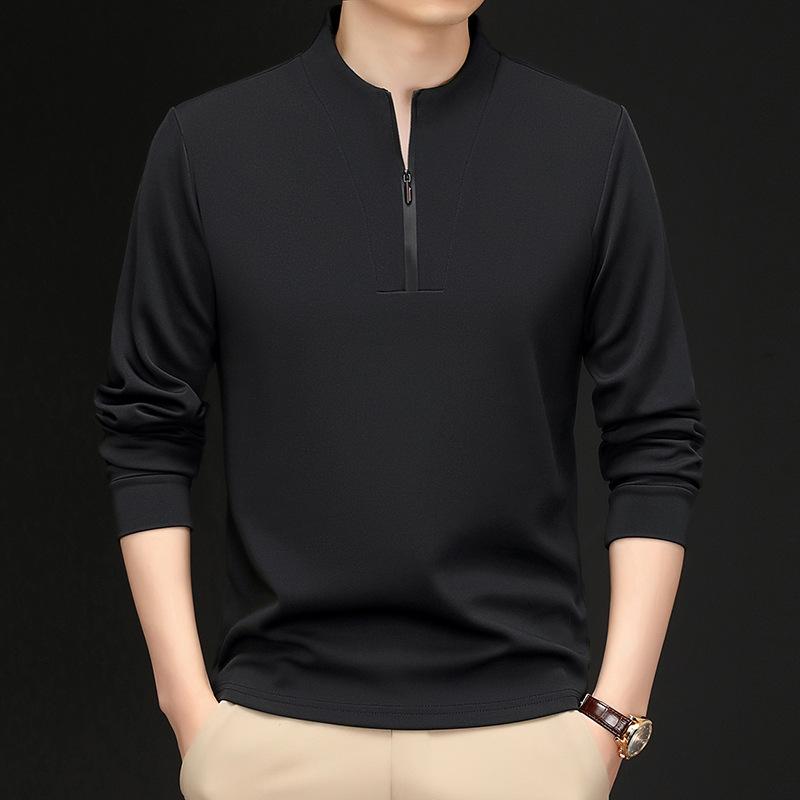 

Весенне-осенний мужской свитер на молнии до середины груди премиального качества, с воротником-стойкой, повседневная футболка с длинным рукавом 4XL чёрный