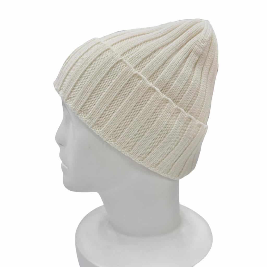 Pristine MONCLER Knit cap Beanie with logo patch Ivory wool Women Used