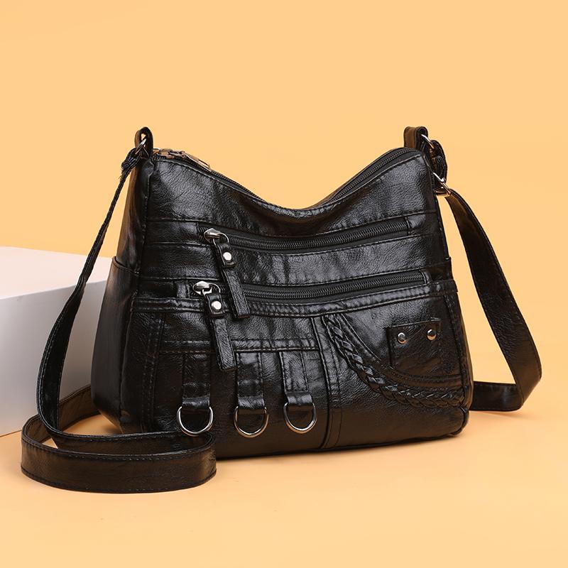 Women's Soft Leather Crossbody Bag Middle-Aged Mother Bag Multi-Layer Shoulder Bag